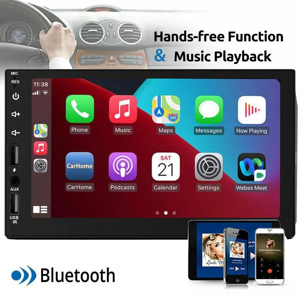 

2 Din Apple Car play Car Radio Bluetooth Android-Auto Hands Free 7" Screen MP5 Player USB TF ISO Audio System Head Unit X2