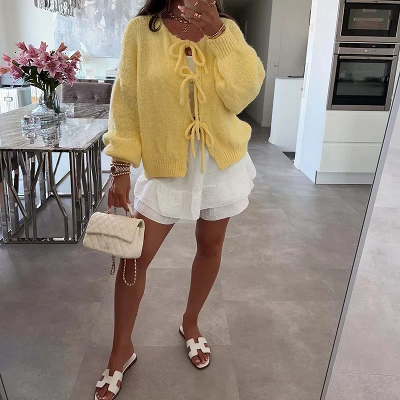 Женский вязаный кардиган с длинными рукавами цвет в ассортименте