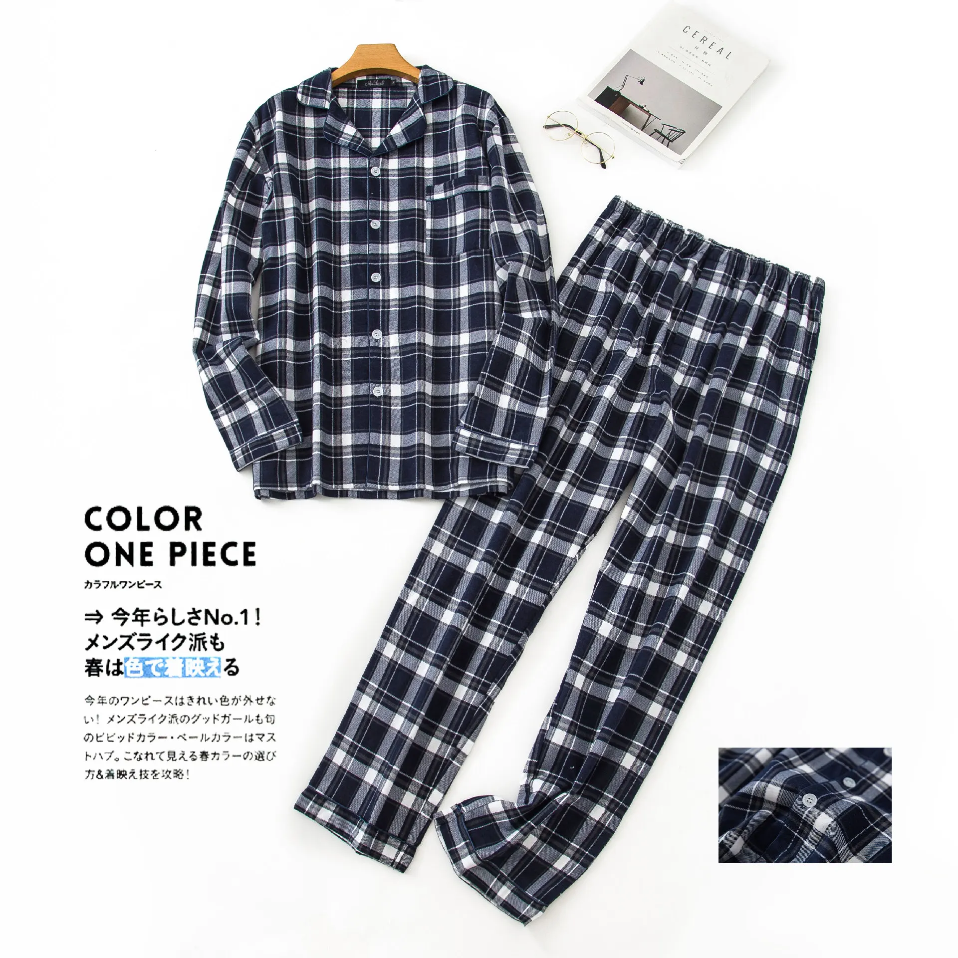 New Cotton Mens Winter Plaid Long Sleeve Pants Flannelette Pajamas Set Men Sleepwear Keep Warm Flannel Nightgown Couple Set