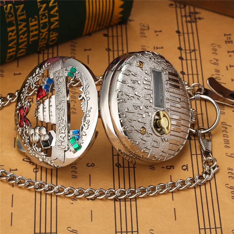 Creative Happy Birthday Playing Song Music Pocket Watch Men Women Quartz Analog Clock Half Hunter Pendnat Chain Special Gift