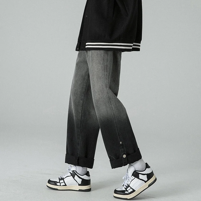 Brown Blue Black Jeans Men Fashion Gradient Straight Jeans Men Japanese Streetwear Hip-hop Loose Denim Pants Mens Trousers M-2XL