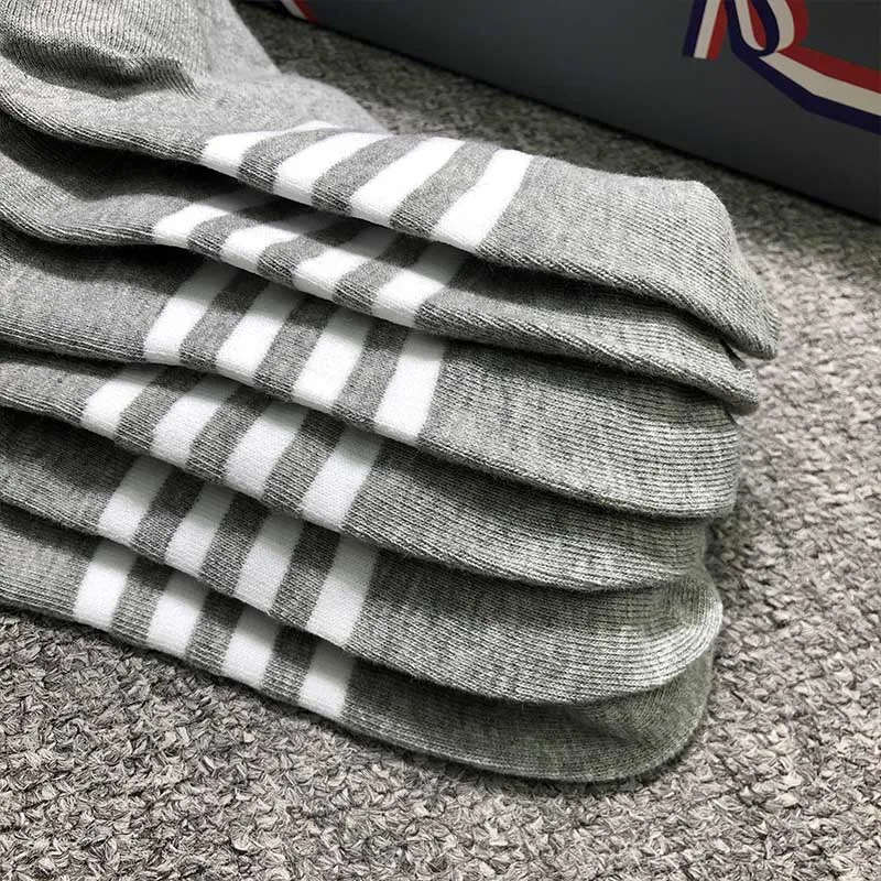 TB THOM 2022 New Socks Men Women 100% Cotton Striped Breathable Fashion Stocking Casual Ankle Low Tube TB Socks Ins 6 Pairs