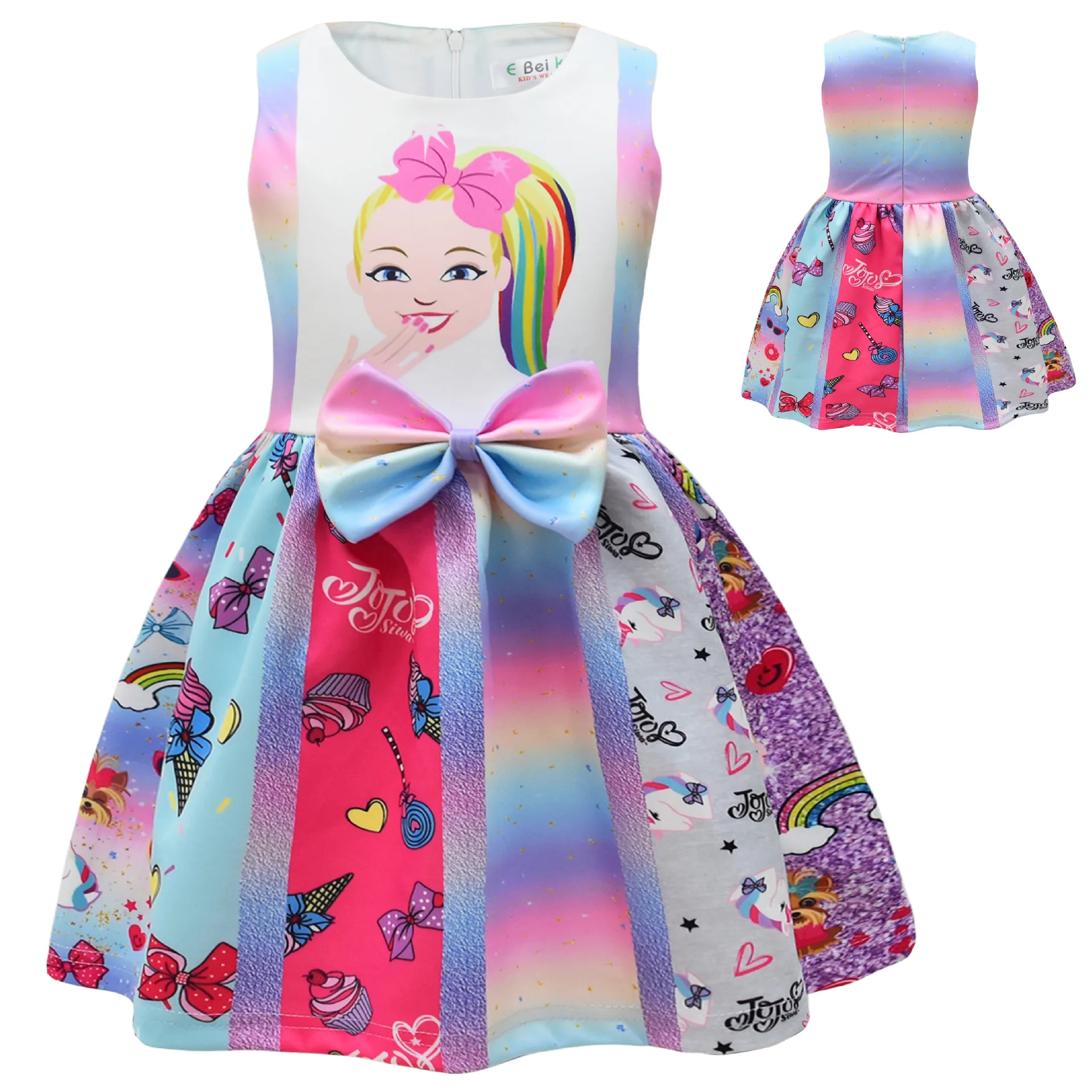 

Girls Cotton Unicorn Snow White Witch Cartoon Printed Dresses Kids Bow Sleeveless Birthday Party Christmas Princess Dress