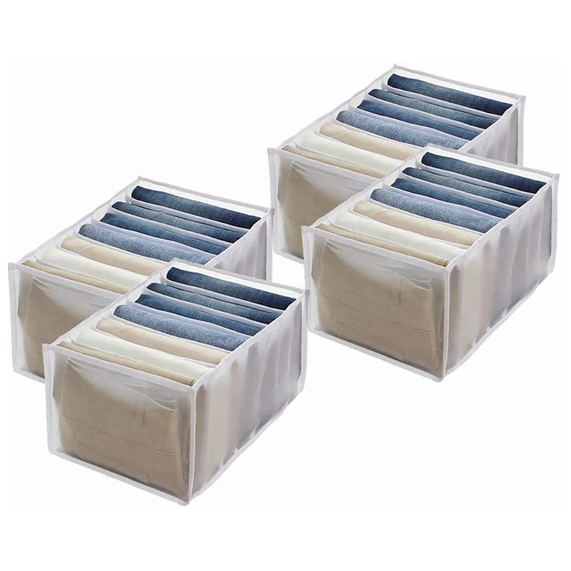 

8Pcs Wardrobe Storage Organiser, Jeans Compartment Storage Box Closet, Foldable Drawer Clothes Organizer Mesh ,White