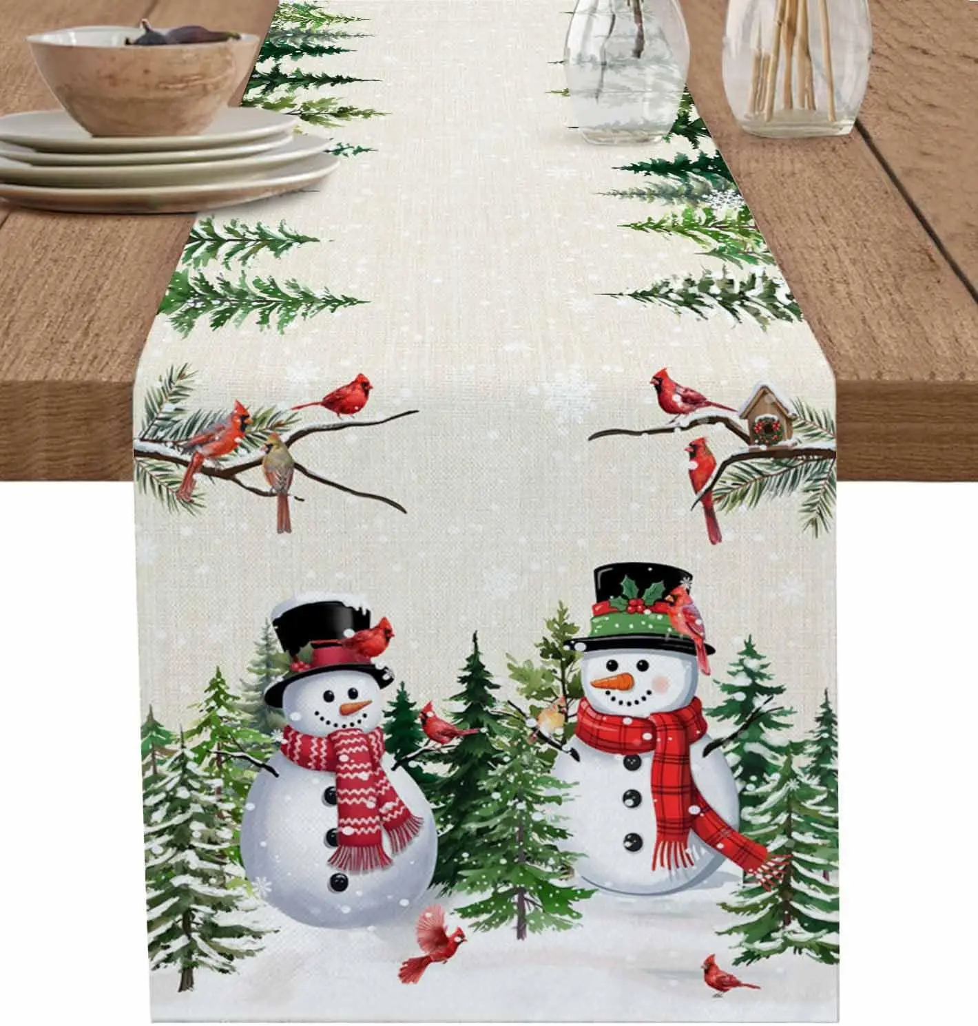 

Льняная скатерть-дорожка с рождественским принтом