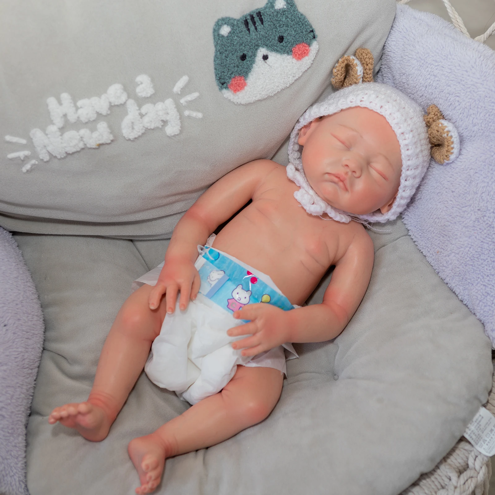 

SANDIE 19inches Newborn Baby Size Full Solid Silicone Reborn Baby Girl Doll 3D Painted Skin Visible Veins no Hair