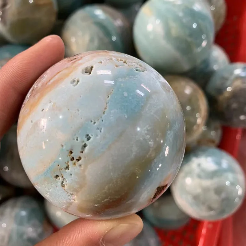 Природный синий кальцит Сфера Небесно-Голубой Карибский хрустальный шар для