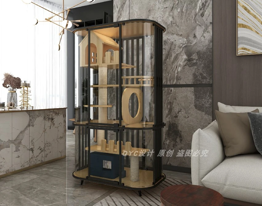 

Luxury High-end Solid Wood Full Transparent Panoramic Glass Cat Villa & Cat Room Cat Cage Luxury Display Cabinet