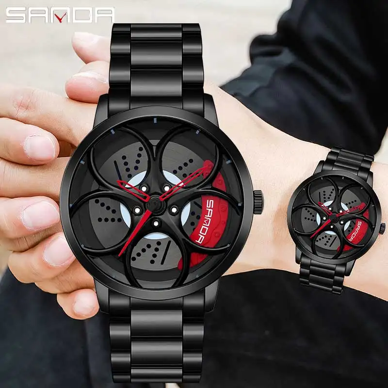 

Hot sell Men Watch Premium Quartz Movement Stainless Waterproof Wheel Dial Watch Car Rim Hub Contour Dial Wristwatch Relogio