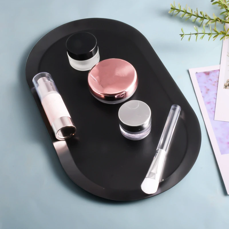 Oval Golden Storage Tray Stainless Steel Desktop Metal Dishes Cosmetic Jewelry Dessert Tea Plate Home Decoration |