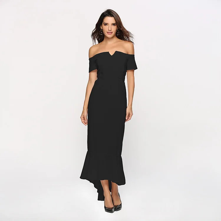 

Spring and Summer New Fashion Sexy V-neck Off-the-shoulder Short-sleeved Tuxedo Dress