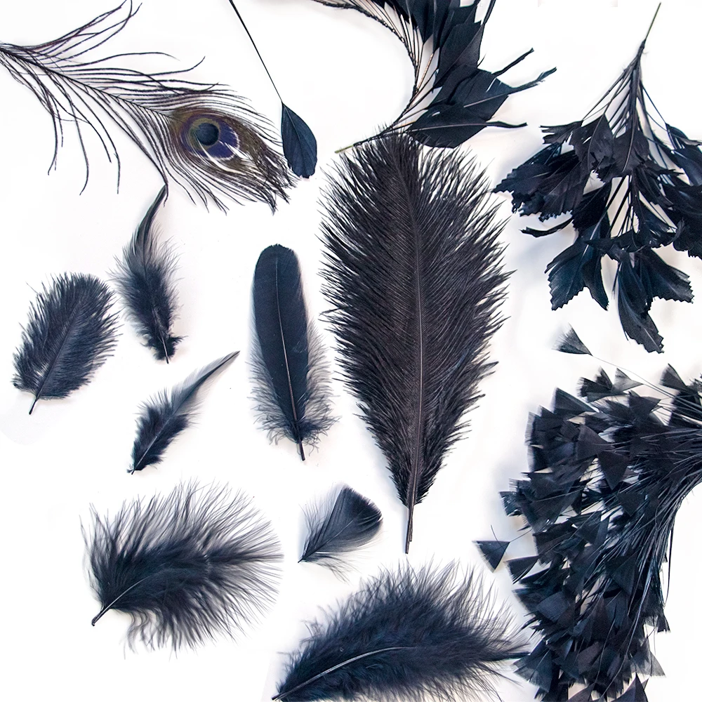 Оптовая продажа черные Страусиные петухи фазан гусь индейка перья для штук