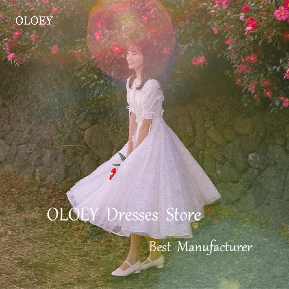 Винтажное кружевное свадебное платье OLOEY ТРАПЕЦИЕВИДНОЕ с коротким рукавом и