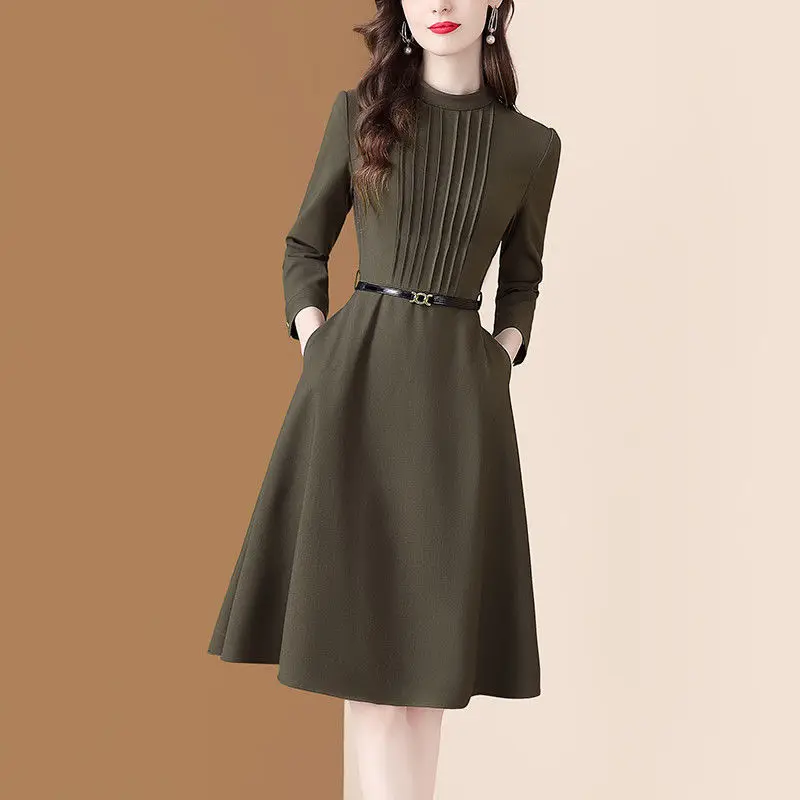 

Fashion Women Solid Belt Dress 2023 New Autumn Winter Korean Casual Slim Fit Long Sleeve Dress Female Clothes Tops D73