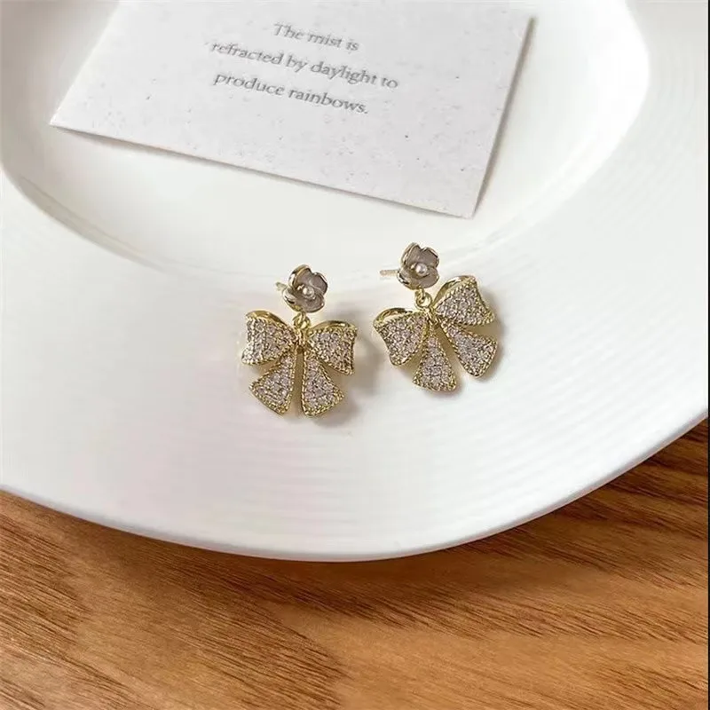 

925 Silver Needle Bow Flower Earrings French Luxury Ins Design Fashion Earrings Exquisite Niche Ear Jewelry Jewelry for Women