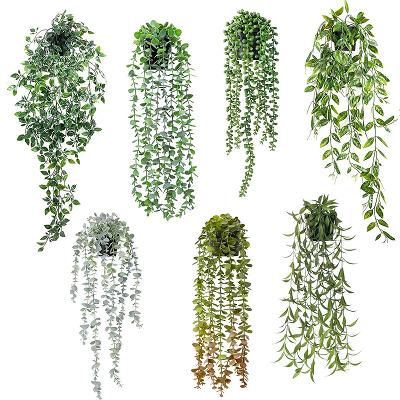 

Artificial Plants Hanging Wall Mounted Plastic Greenery Vines Fake Leaf Vines Wall Backdrop for Wall Home Garden Wedding Decor