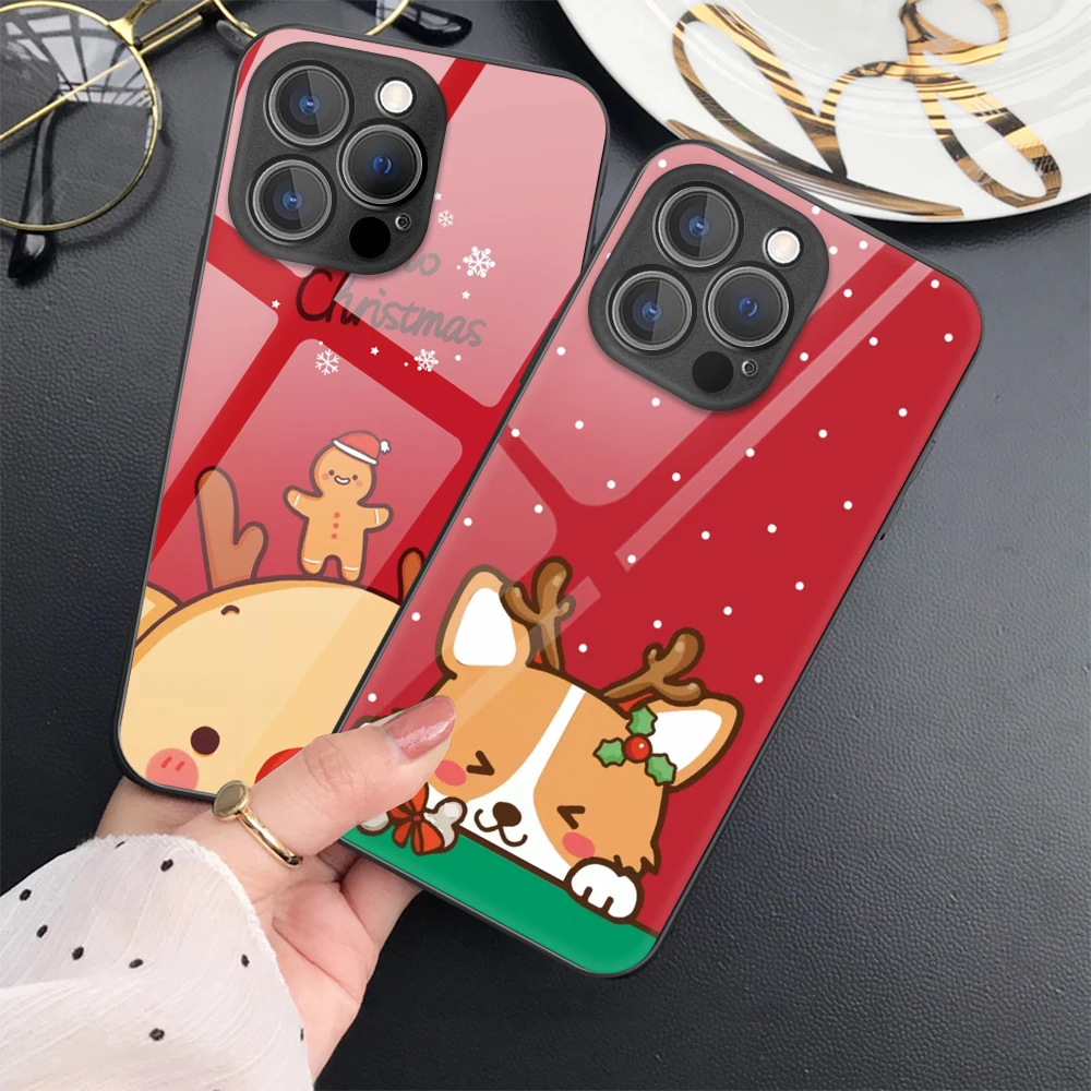Милый Рождественский чехол для телефона с оленем iPhone 15 14 13 12 11 Pro Max Mini XR XSMax 7 8 Plus SE