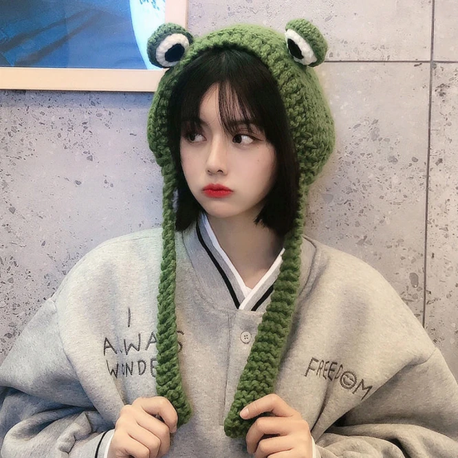 

Fashion Frog Hat Beanies Knitted Winter Hat Solid Hip-hop Skullies Knitted Hat Cap Costume Accessory Gifts Warm Winter Bonnet