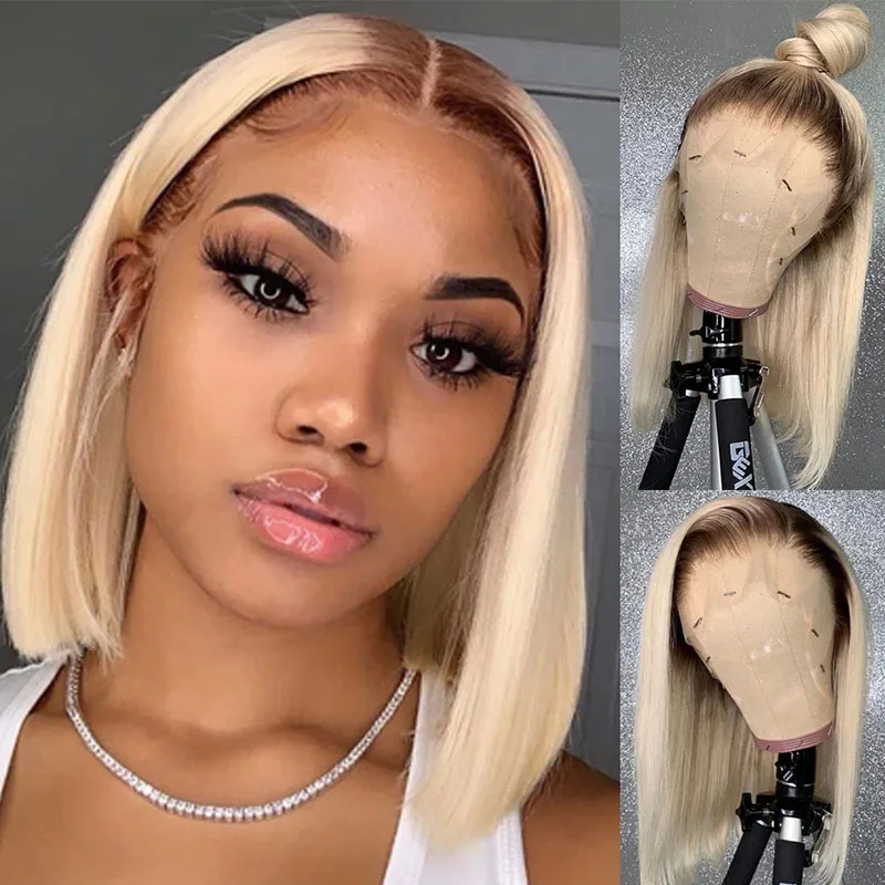 

613 HD Transparent Bob Hair Wig Human Hair Blonde PrePlucked 4x4 Closure 13x4 Lace Frontal Human Hair Wig On Sale Clearance