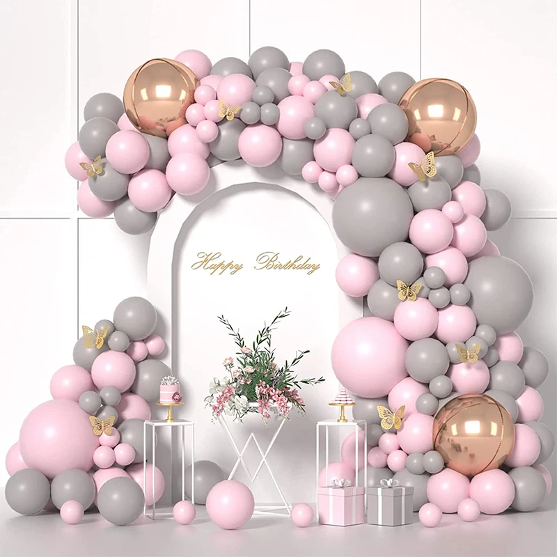 

Розовая, серая гирлянда с воздушными шарами, фотоэлемент из розовой и золотой фольги 4D, товары вечерние, украшения для свадьбы и будущей мам...