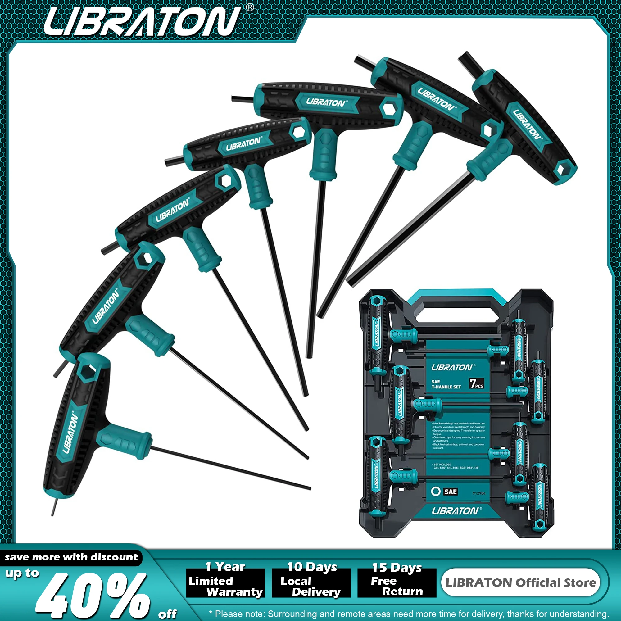 Комплект торцевых ключей Libraton 7 шт. комплект Т-образных шестигранных с ручкой