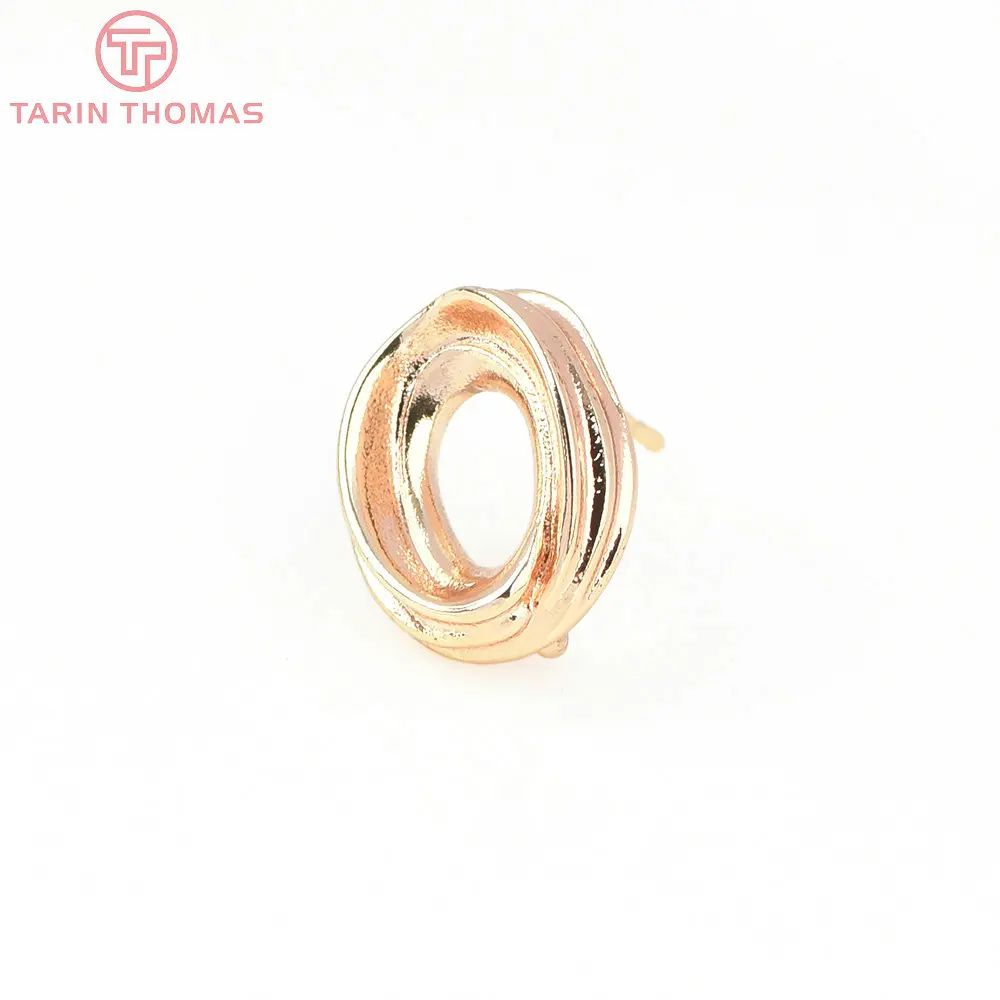 (8364) 6 шт. 11 5x14 мм латунные овальные серьги-гвоздики 24 карата золотого цвета