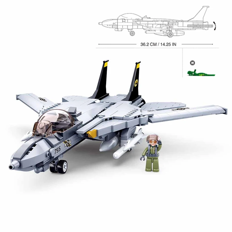 

F-14 Fighter Aeroplane Building Blocks Kits Classics Military Aircraft Model Mini Soldiers Figure Brick Doll Set Kids Toys Gifts