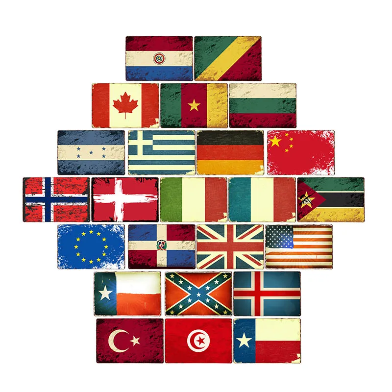 

National Flag Tin Sign Retro Plaques Club Bar Cafe Pin Up Wall Stickers Metal Plate Posters Vintage Iron Sign Art Crafts Decor