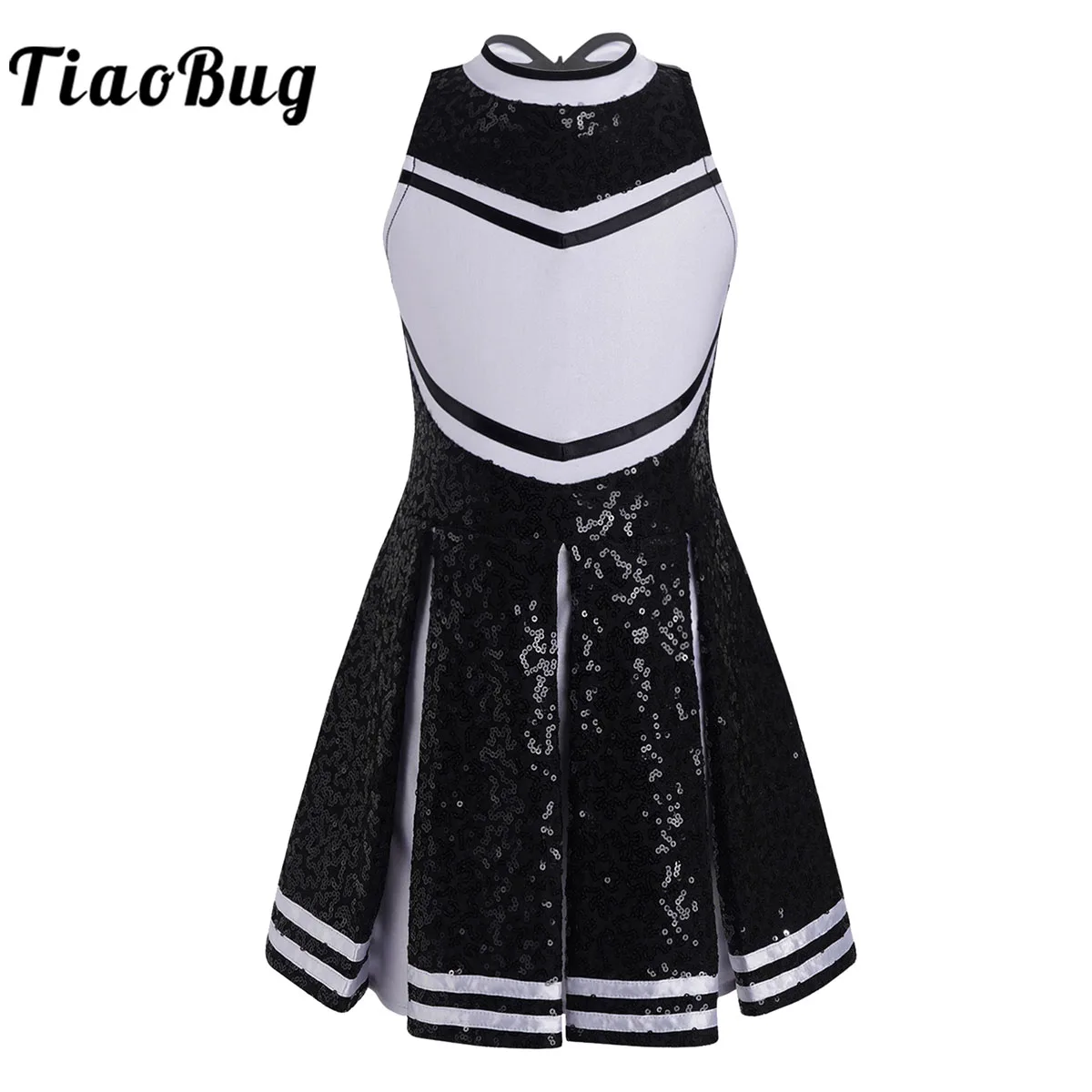 

Костюм Чирлидера с блестками, униформа для Хэллоуина, детское танцевальное платье без рукавов для маленьких девочек