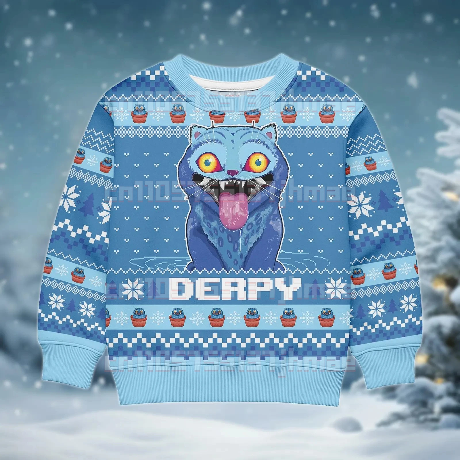 Фото [Новое поступление] Детский свитшот Derpy Tiger Christmas Edition, милый узор снежинки, универсальный топ для вечеринок и повседневной носки №3