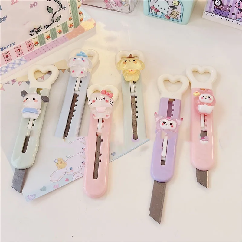 

Kawaii Sanrio Hello Kittys Kuromi Cinnamoroll My Melody Utility Knife Girls Heart Disassembly Express Cute Knife Packaging Gift