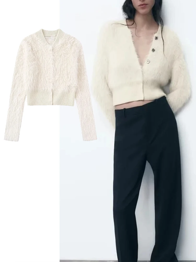 

Женский трикотажный кардиган с длинным рукавом, с искусственным мехом