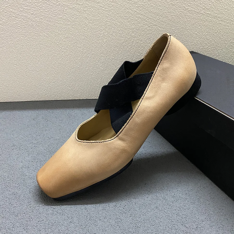 Женские кожаные туфли ручной работы Балетные Туфли Мэри Джейн с квадратным носом