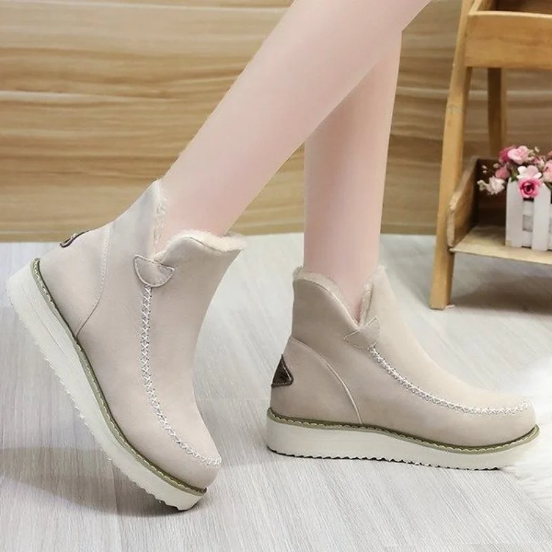 Women's Suede Ankle Boots Female Women Snow  Flat Winter Warm Platform Shoes Plus Size
