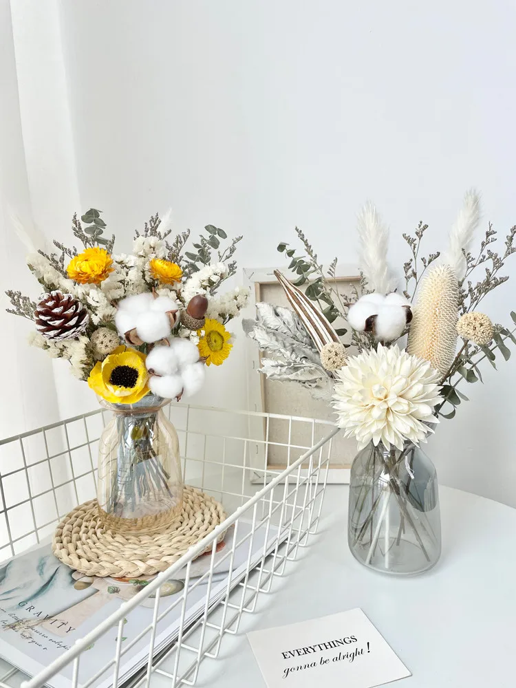 

Light Luxury High-Grade Dried Flowers Air Drying Decoration Diy Reed Hydrangea Bouquet Living Room Flower Arrangement Decoration