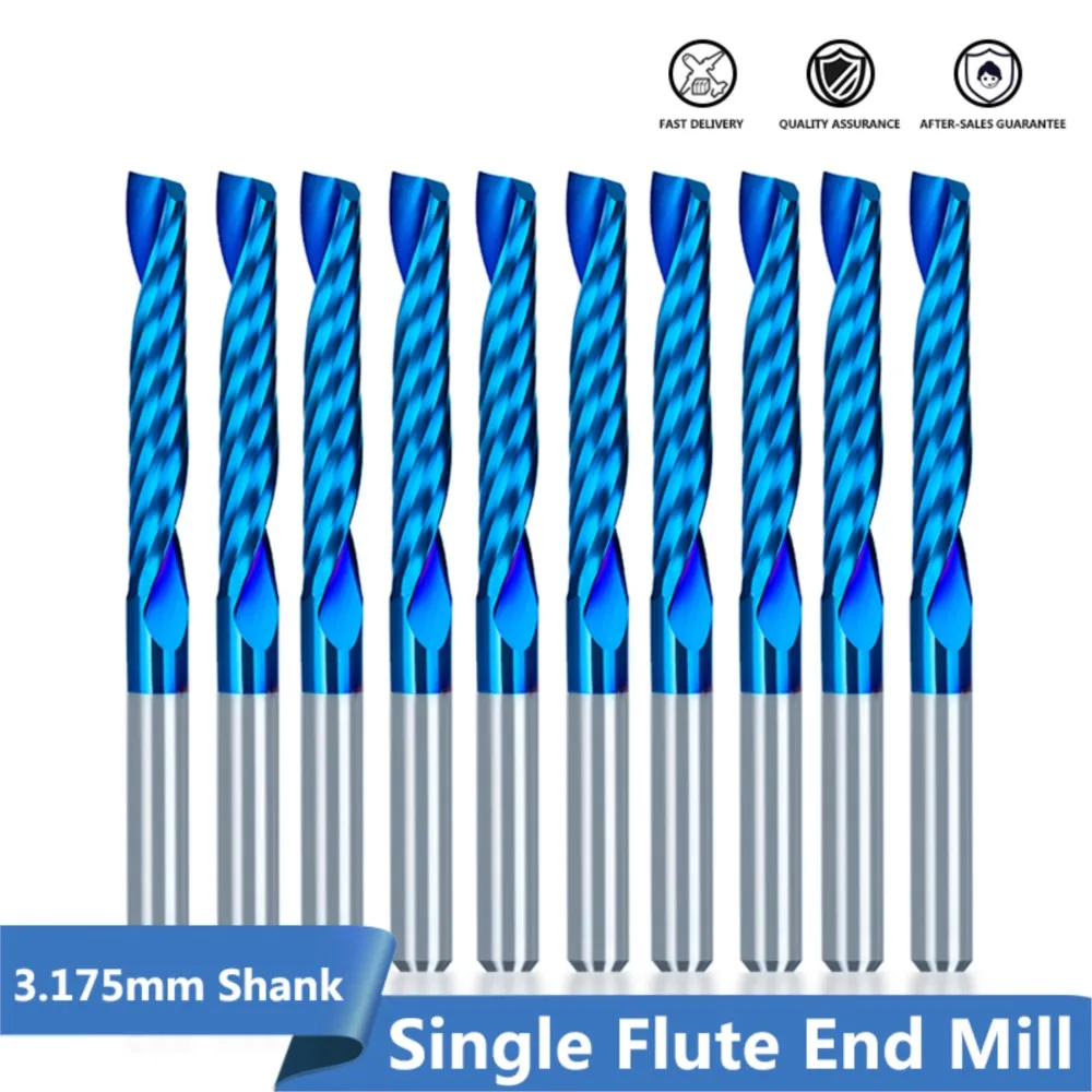 

10pcs 3.175 Shank Single Flute CNC Router Bit Tungsten Carbide Spiral End Mills Milling Cutter for Wood 1/1.5/2/2.5/3.175mm