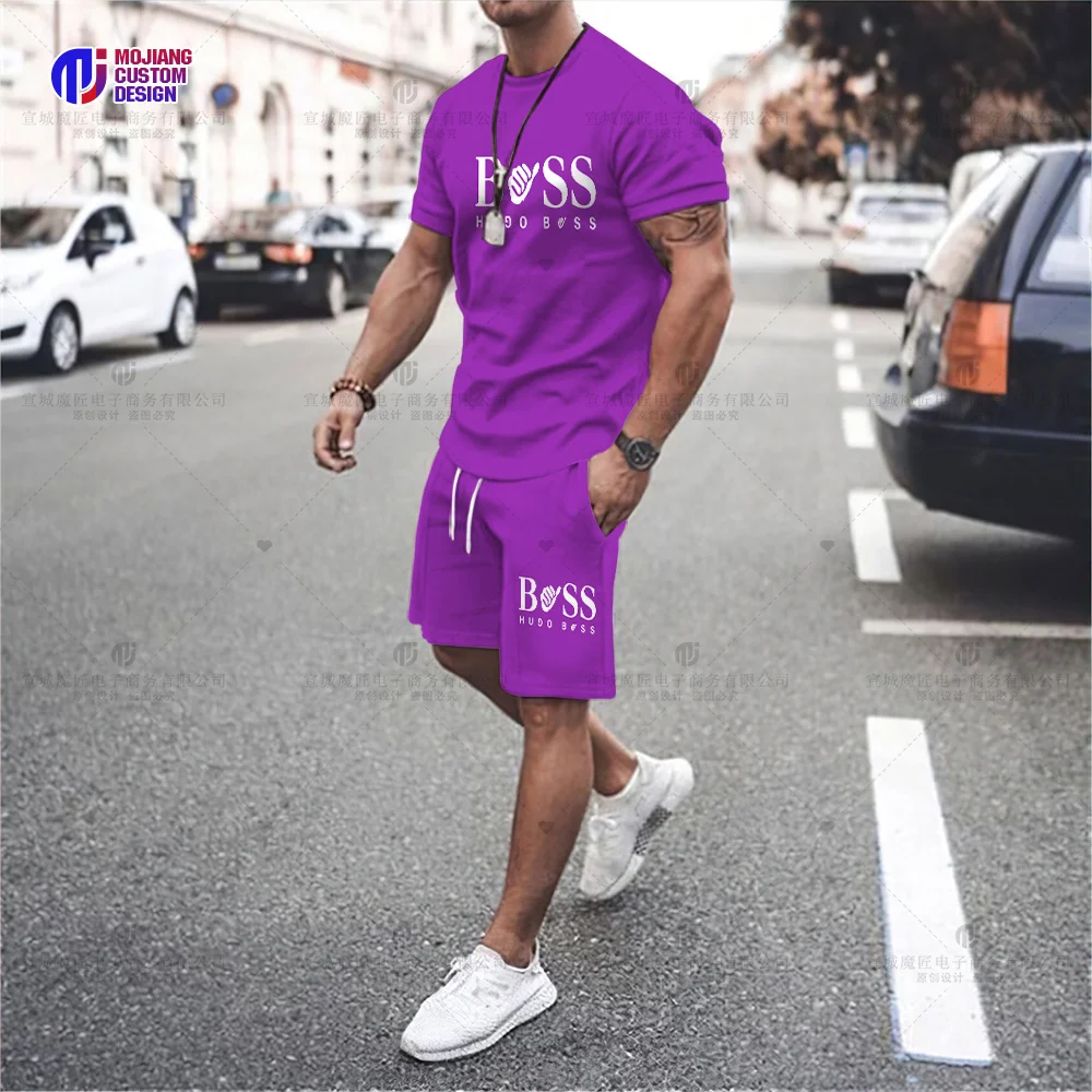 2023 Men's Luxury Printed Sportswear T-Shirt + Pants Set Casual Fashion Men's Short Sleeve T-Shirt + Beach Shorts Sportswear Set