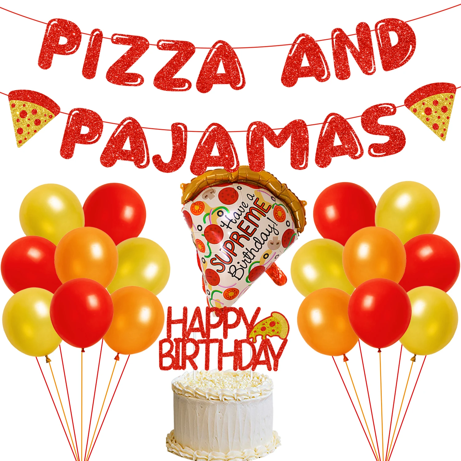 

Pizza and Pajamas Birthday Party Decorations Red Glitter Pizza and Pajamas Banner Balloons Set for Pizza Themed Birthday Party
