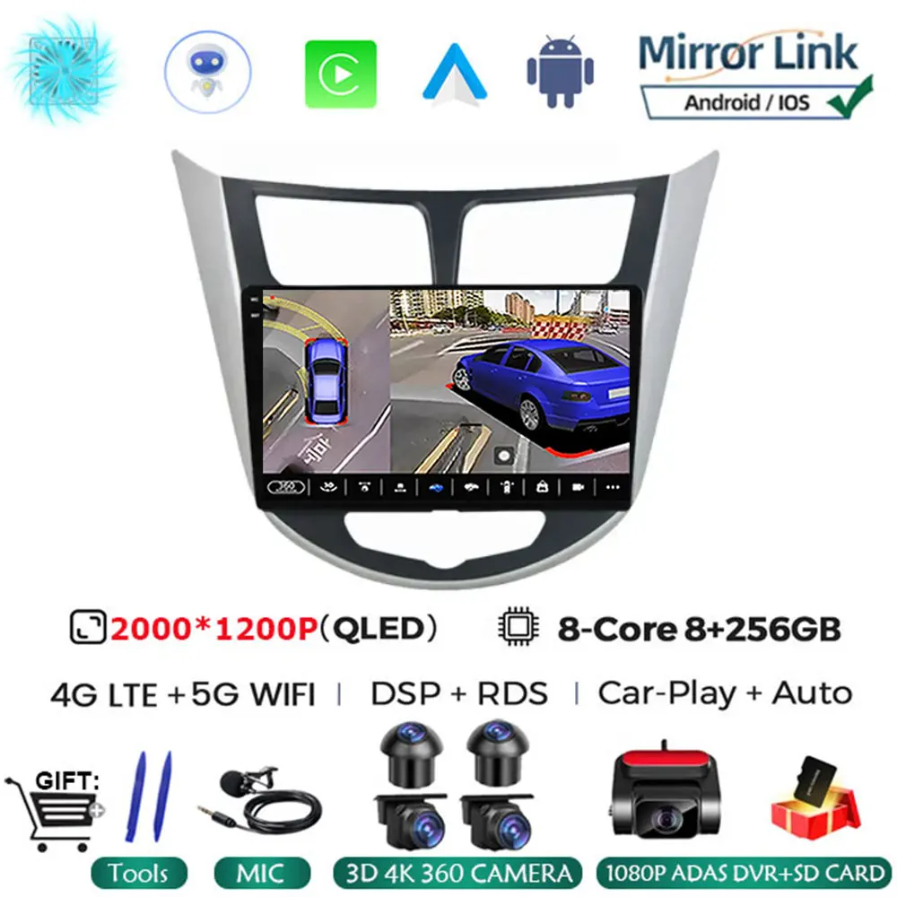 

Android 15, авто радио для Hyundai Solaris Accent i25 2010-2016, автомобильное мультимедиа, воспроизведение, видео, GPS, мультимедиа, 2din, 4G, беспроводной CarPlay