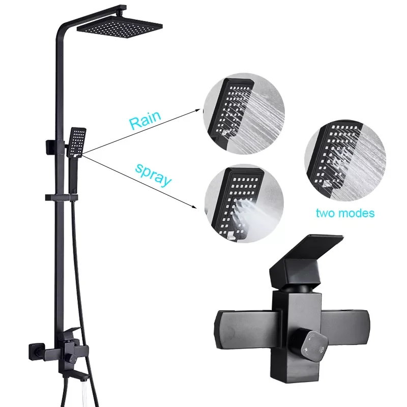 

Luxurious Matte Black Rainfall Shower Faucet Set Single Lever Bathtub Shower Mixer Faucet Shower Hot Cold Water Tap