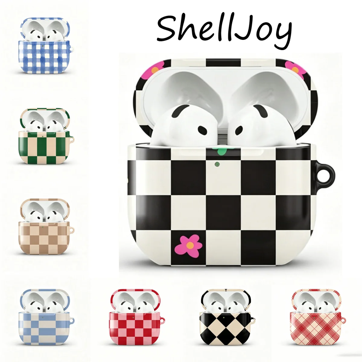 Фото Чехол ShellJoy Funky Floral Shockproof Protective Glossy HD из твердого поликарбоната для наушников AirPods 1, 2, 3, Pro, Pro2 с металлическим крючком №1