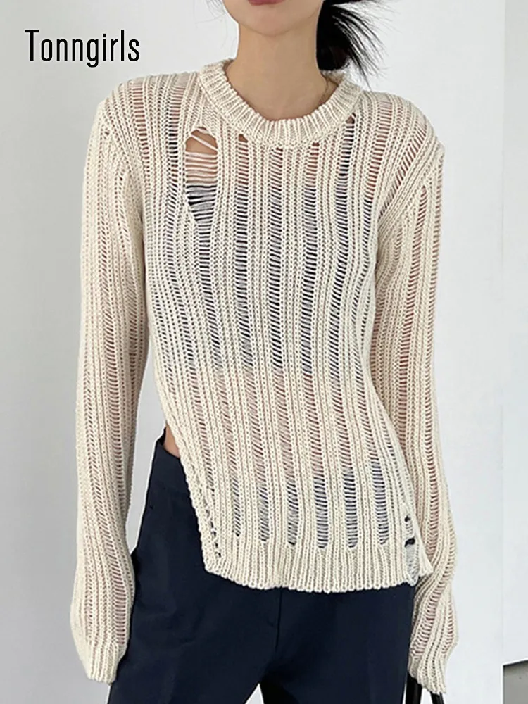 

Tonngirls Grunge Aesthetict Shirt Women Knit Pullover Korean Style Y2k Vintage T-shirt Streetwear Sweater Female Fashion 2022