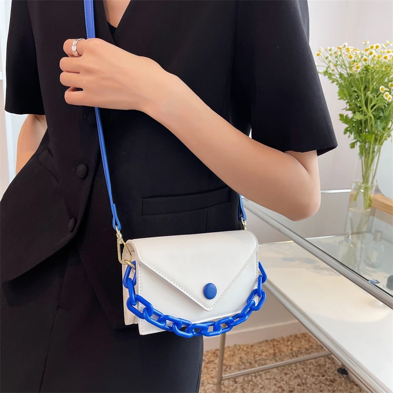 Candy Chain Contrasting Colors Mini Cute PU Leather Shoulder Crossbody Bags for Women Brand Designer Ladies Handbags 2023 Summer