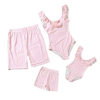 striped family matching swimsuits ruffled mother daughter swimwear mommy and me bikini clothes outfits father son swim shorts