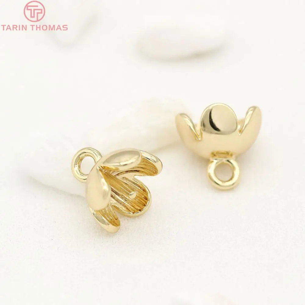 

(3172)6PCS 8x8.5MM 24K Gold Color Plated Brass Flower Beads Caps with Half Pins Tassel Caps Jewelry Findings Earrings Accessorie