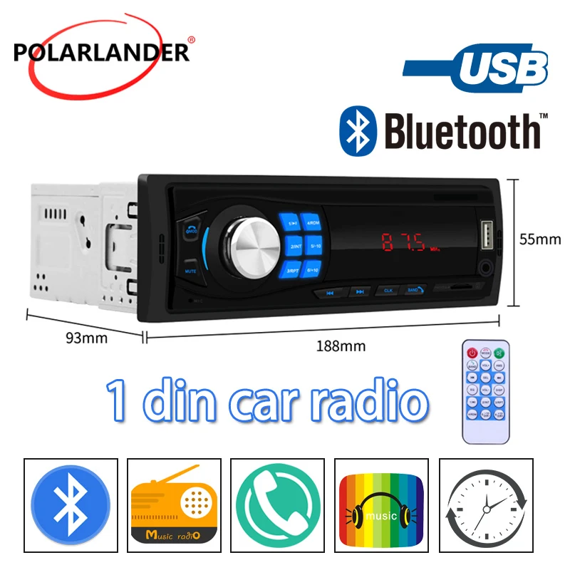 

Car Radio 1 Din In-dash Stereo LED Digital Tube 12V 45W FM AUX IN USB TF Universal Bluetooth Four Output Autoradio MP3 Player