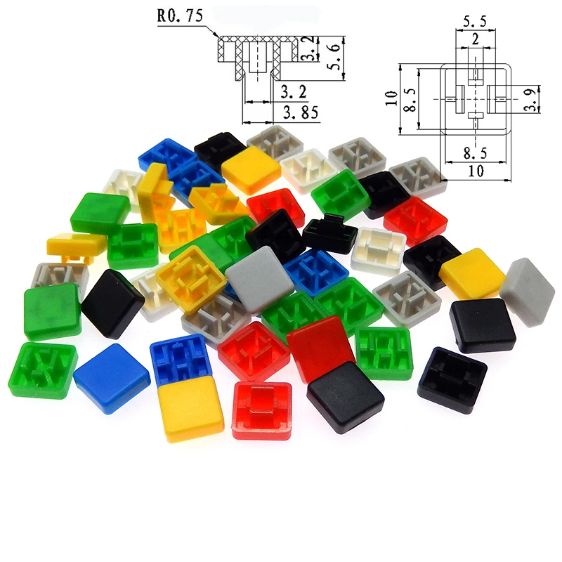 

50pcs long Feet Square Switch Button Cap Match 12*12*7.3 Switch A14 Tactile Push Button Caps Kits Micro Tact Switch