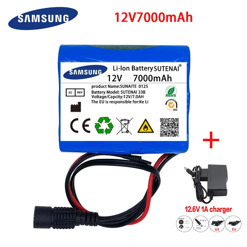 

12V 7000mAh Li-ion Rechargeable Batteries with BMS Lithium Battery packs Protection Board for Monitoring+12.6V Charger