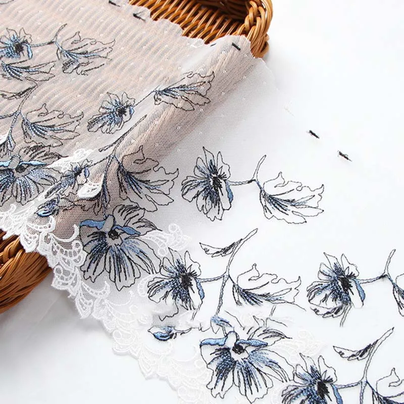 Кружевная отделка с цветочной вышивкой, 15 ярдов, белая сетчатая ткань для сексуального нижнего белья, бюстгальтера