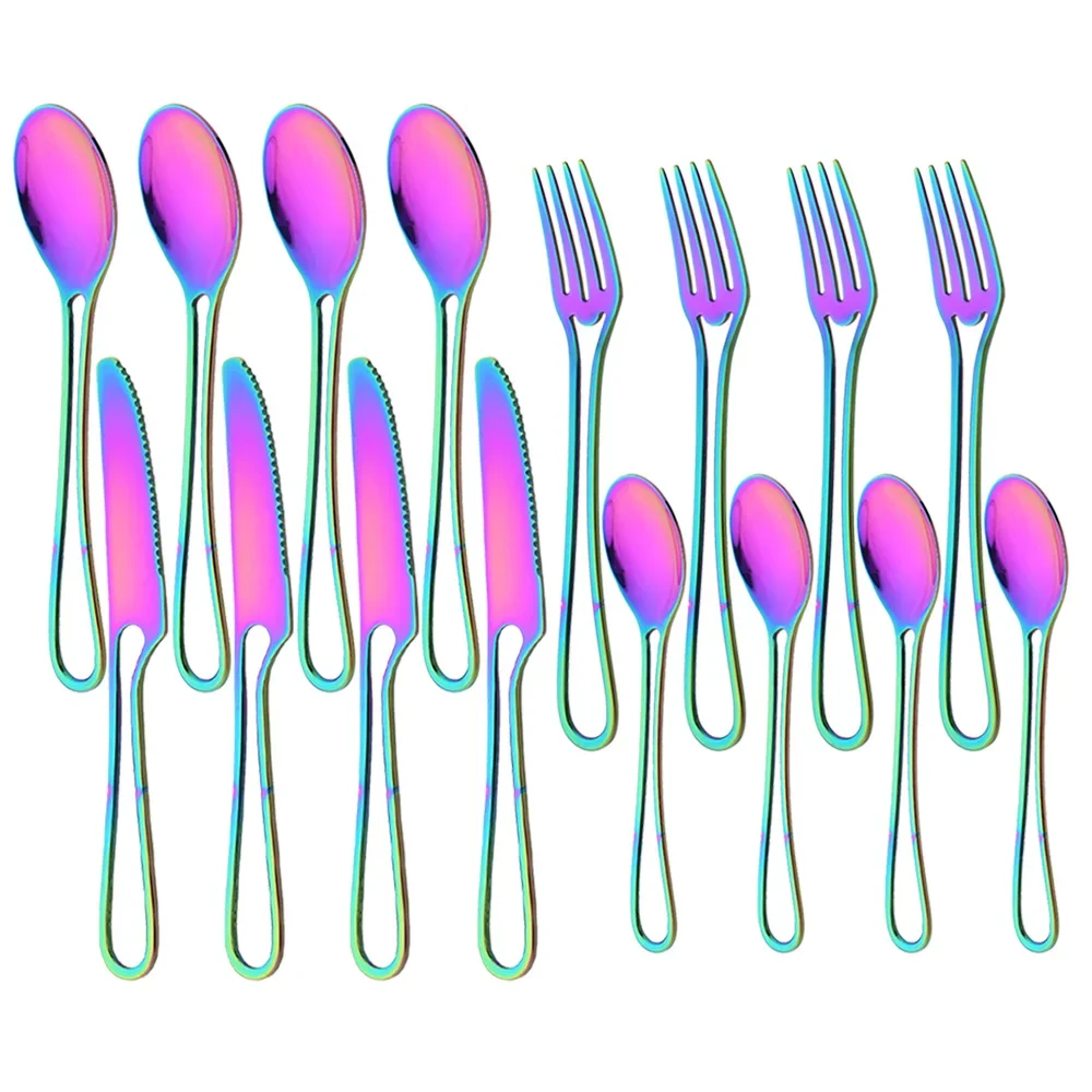 

Набор Столовых Приборов Из 16 Предметов, Черный, В Западном Стиле, С Резными Ручками, Из Нержавеющей Стали